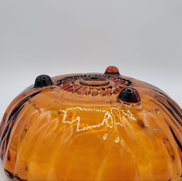 Vintage Glass Bowl Amber Sunflower Footed #614 - Picture 6 of 12